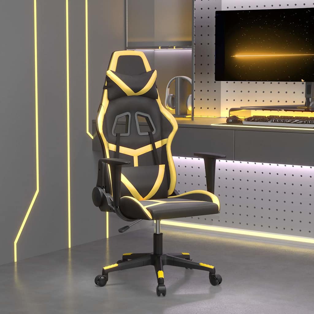 JUNG Vida Gaming-Stuhl mit Massagefunktion Schwarz & Golden Kunstleder