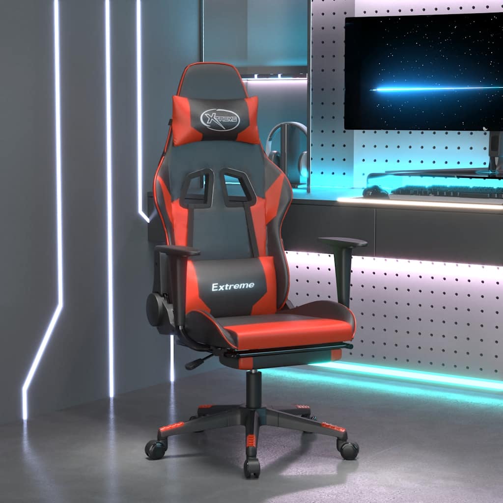 JUNG Vida Gaming-Stuhl mit Massage & Fußstütze Schwarz & Rot Kunstleder