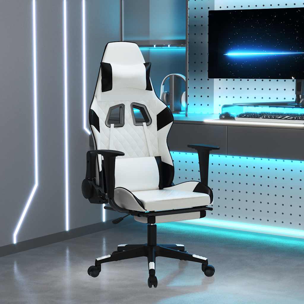 JUNG Vida Gaming-Stuhl mit Massage & Fußstütze Weiß & Schwarz Kunstleder