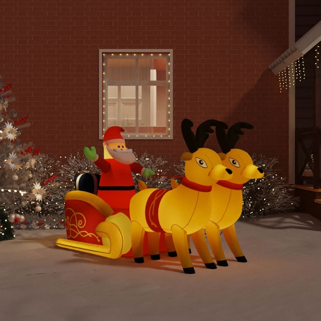 JUNG Vida Aufblasbarer Weihnachtsmann mit Rentieren LED 130 cm