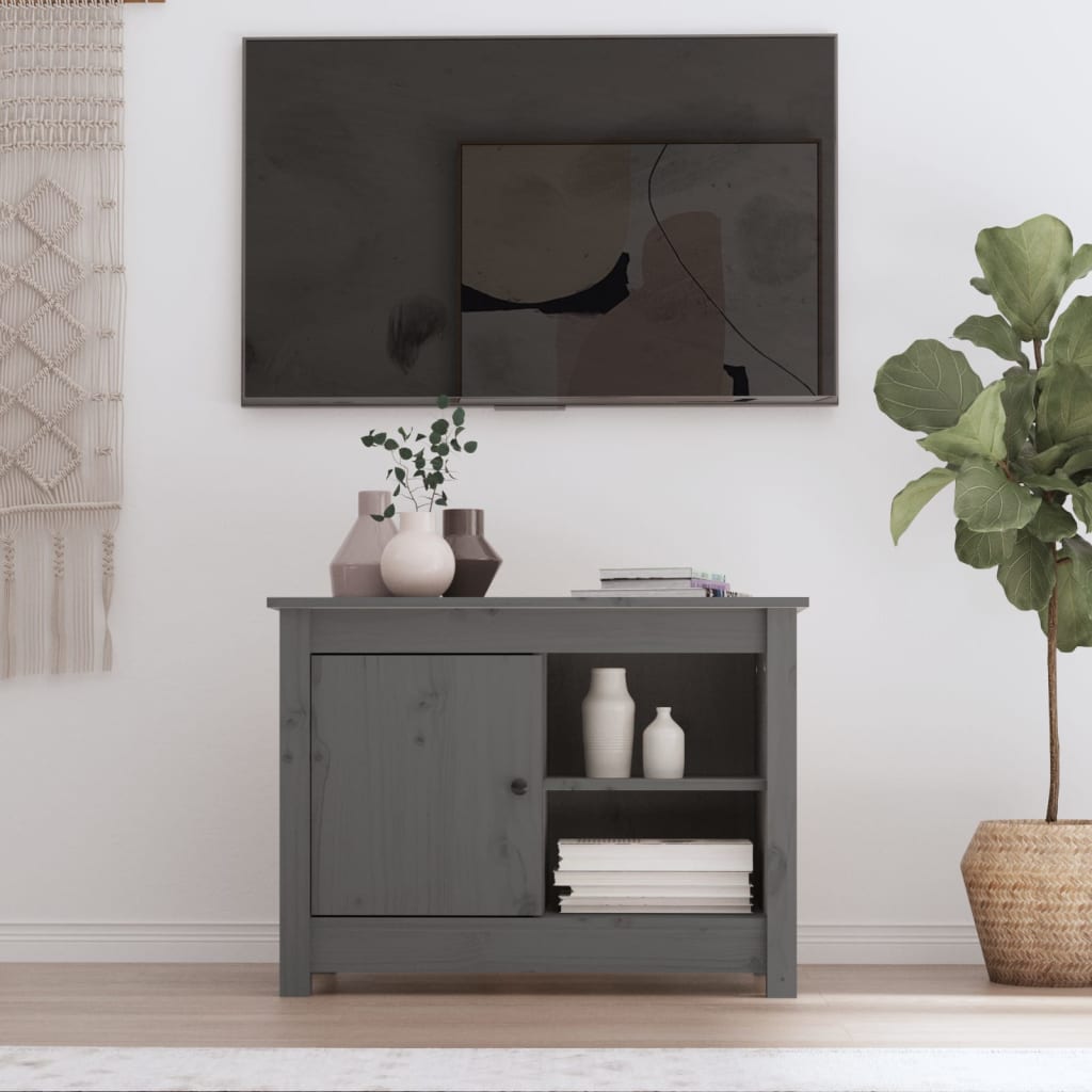 JUNG Vida TV-Schrank Grau 70x36,5x52 cm Massivholz Kiefer