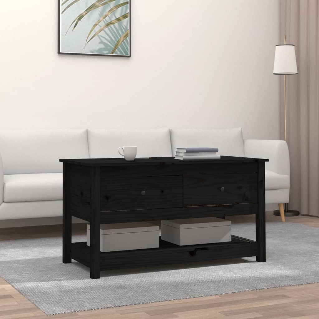 JUNG Vida Couchtisch Schwarz 102x49x55 cm Massivholz Kiefer