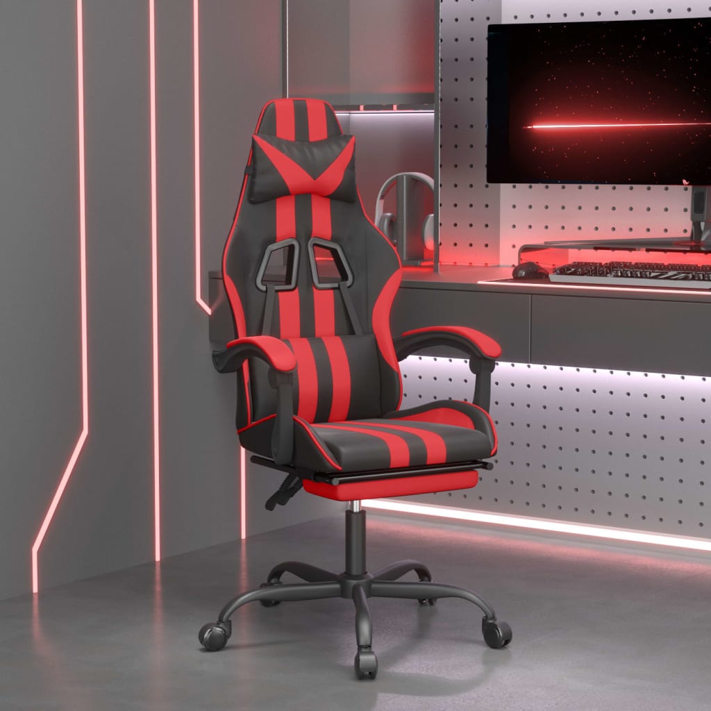 JUNG Vida Gaming-Stuhl mit Fußstütze Drehbar Schwarz & Rot Kunstleder