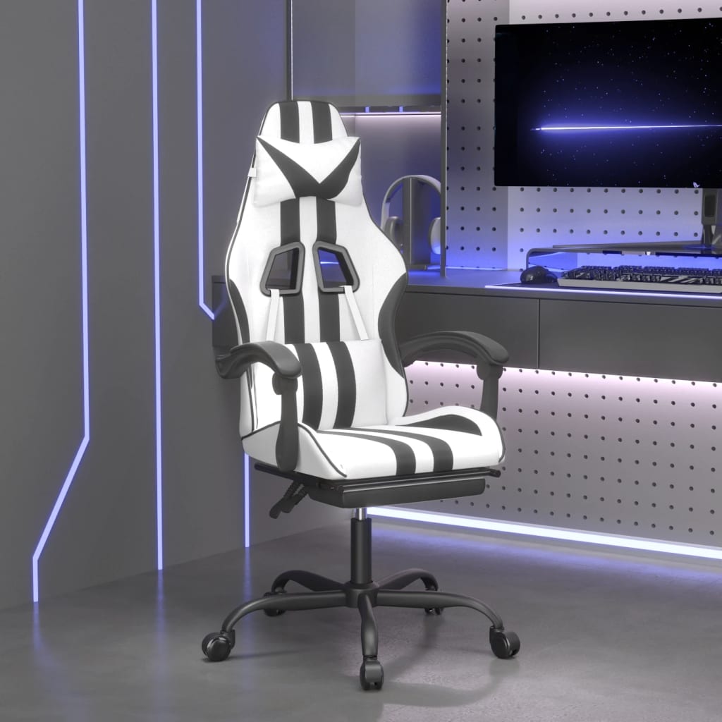 JUNG Vida Gaming-Stuhl mit Fußstütze Drehbar Weiß & Schwarz Kunstleder