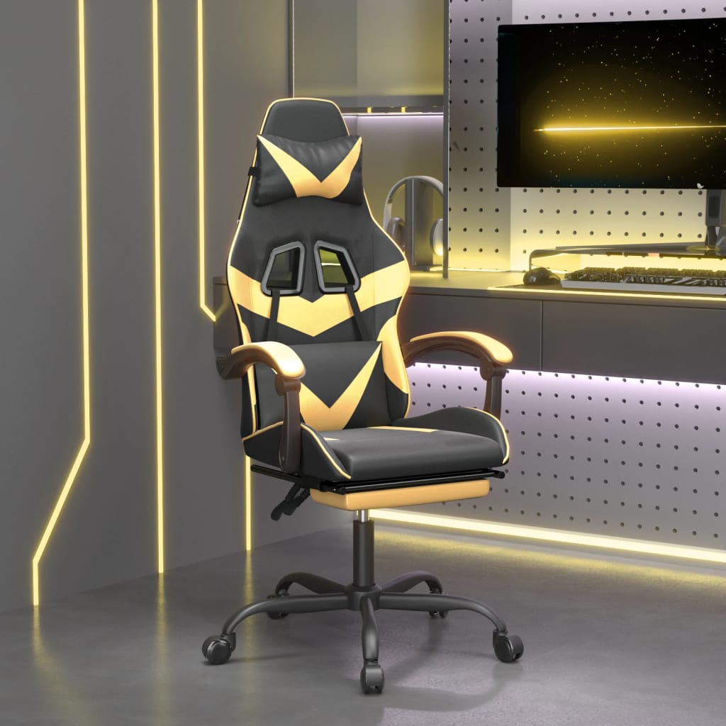 JUNG Vida Gaming-Stuhl mit Fußstütze Drehbar Schwarz & Golden Kunstleder