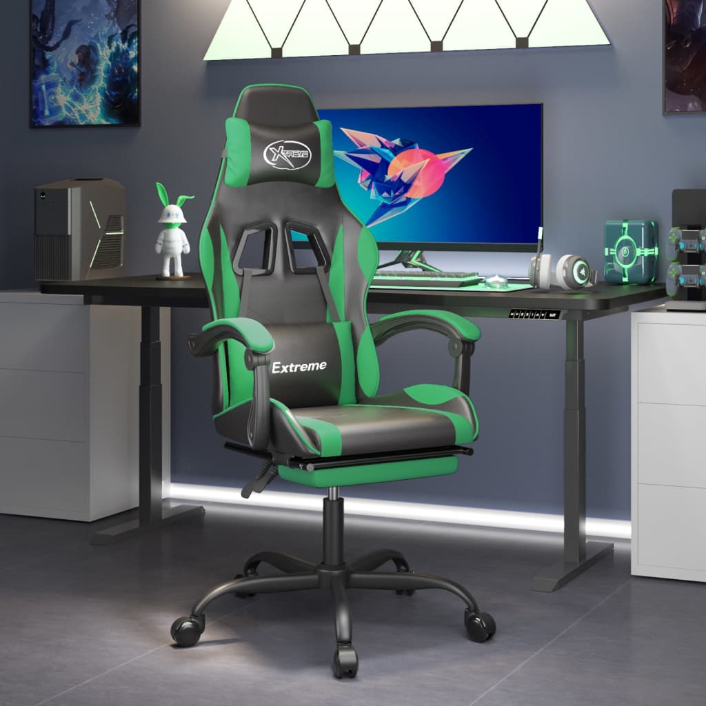 JUNG Vida Gaming-Stuhl mit Fußstütze Drehbar Schwarz & Grün Kunstleder