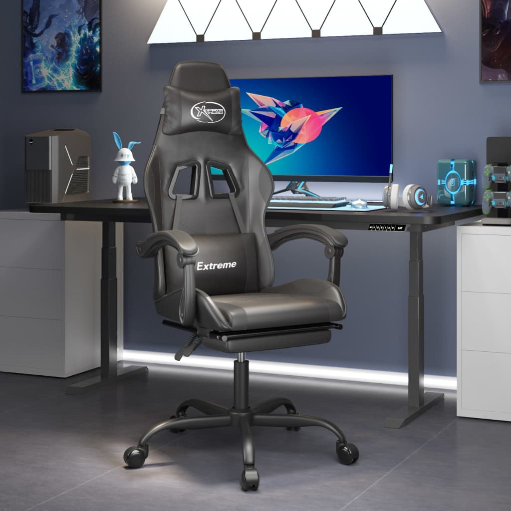 JUNG Vida Gaming-Stuhl mit Fußstütze Drehbar Schwarz Kunstleder