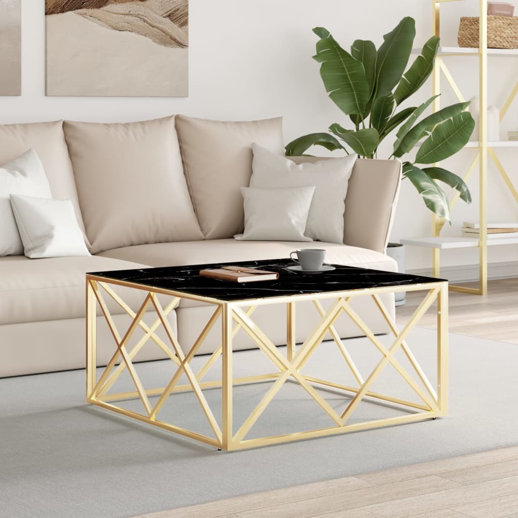 JUNG Vida Couchtisch Golden 80x80x40 cm Edelstahl und Glas