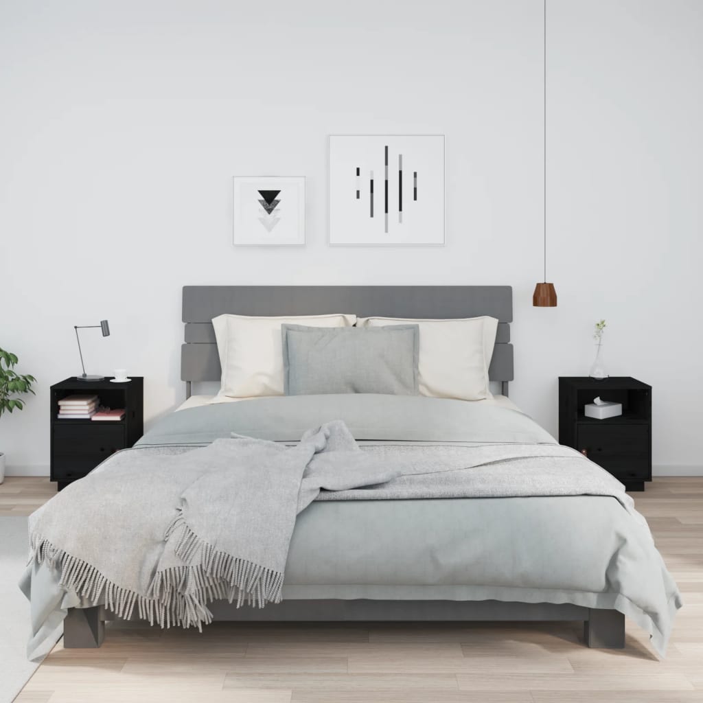 JUNG Vida Nachttische 2 Stk. Schwarz 40x34x55 cm Massivholz Kiefer