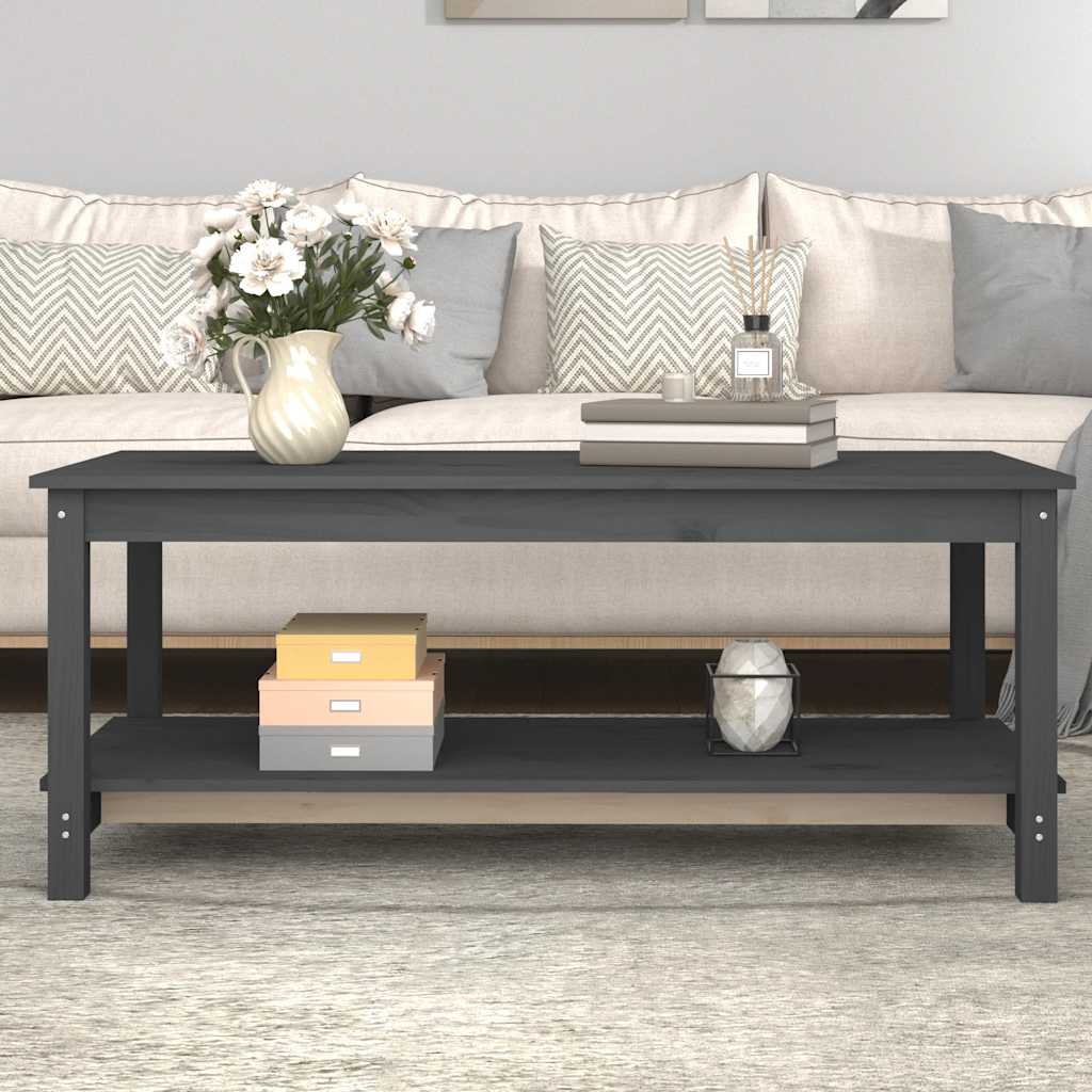 JUNG Vida Couchtisch Grau 110x55x45 cm Massivholz Kiefer
