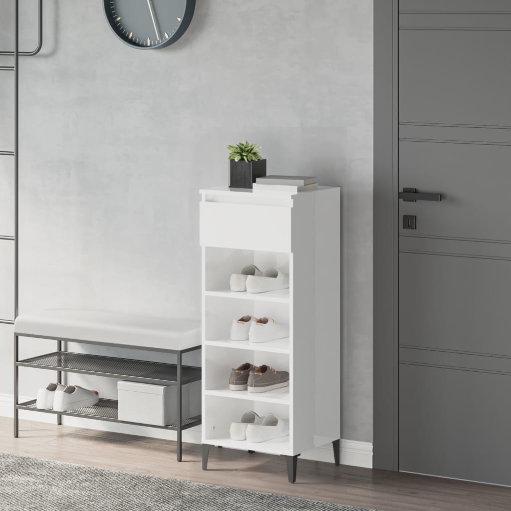 JUNG Vida Schuhregal Hochglanz-Weiß 40x36x105 cm Holzwerkstoff