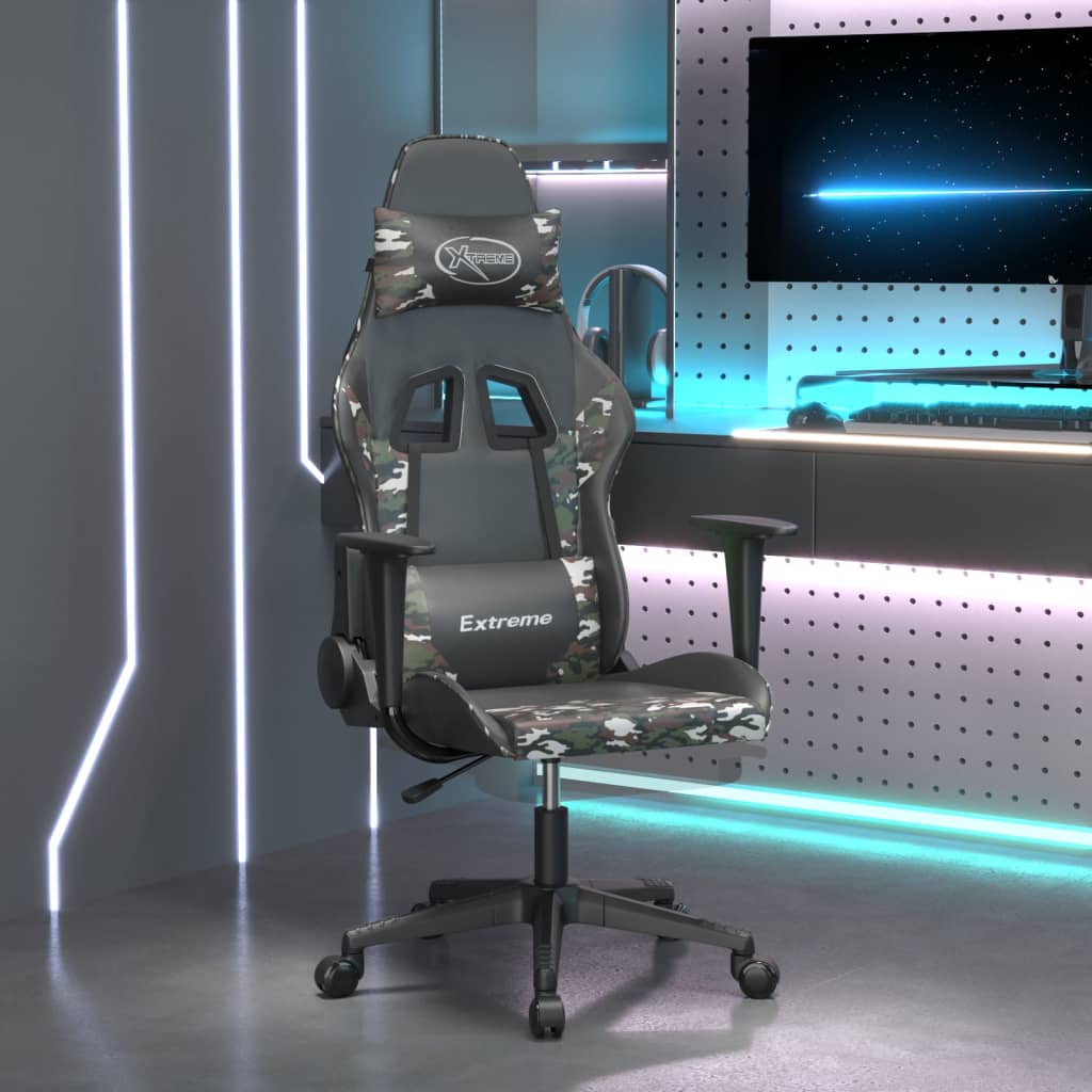 JUNG Vida Gaming-Stuhl mit Fußstütze Schwarz und Tarnfarben Kunstleder