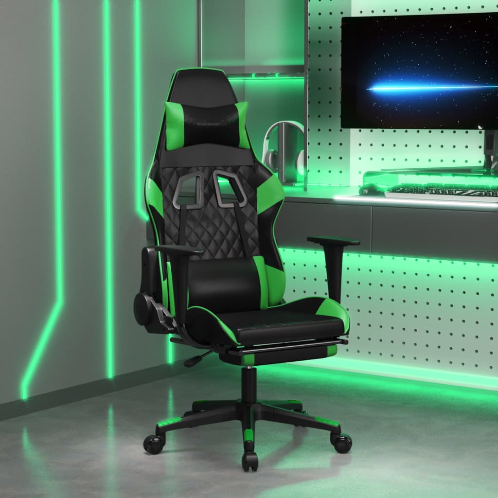 JUNG Vida Gaming-Stuhl mit Fußstütze Schwarz und Grün Kunstleder