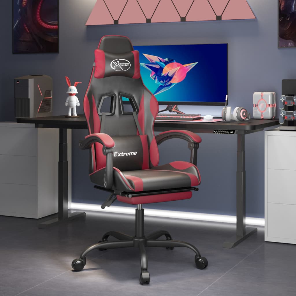 JUNG Vida Gaming-Stuhl mit Fußstütze Schwarz und Weinrot Kunstleder