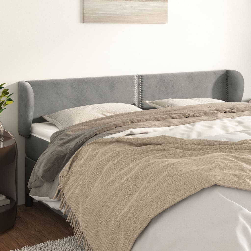 JUNG Vida Kopfteil mit Ohren Hellgrau 203x23x78/88 cm Samt