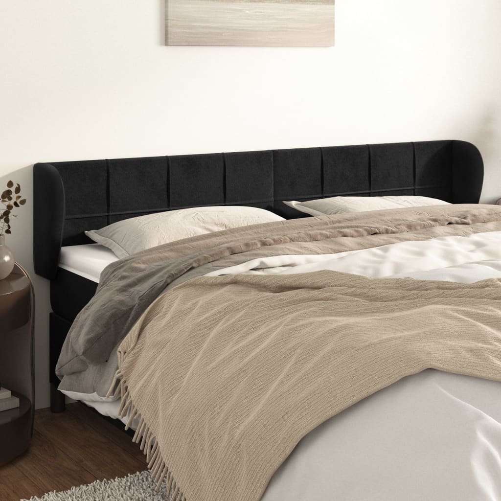 JUNG Vida Kopfteil mit Ohren Schwarz 183x23x78/88 cm Samt