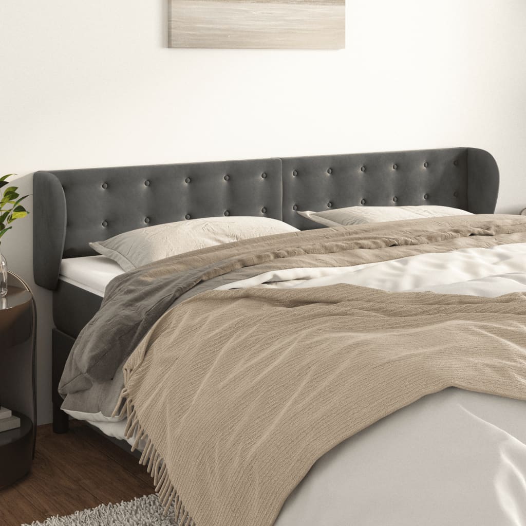 JUNG Vida Kopfteil mit Ohren Dunkelgrau 183x23x78/88 cm Samt