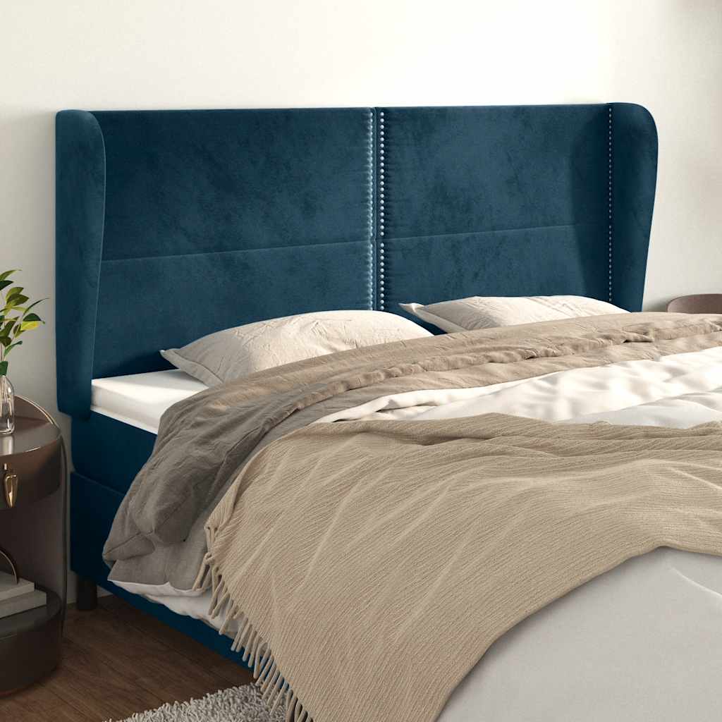 JUNG Vida Kopfteil mit Ohren Dunkelblau 183x23x118/128 cm Samt