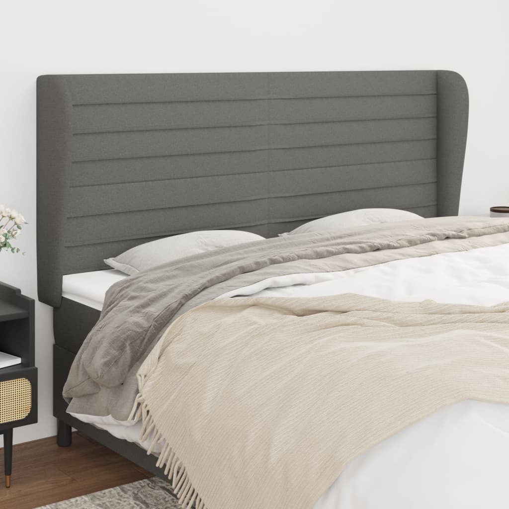 JUNG Vida Kopfteil mit Ohren Dunkelgrau 203x23x118/128 cm Stoff