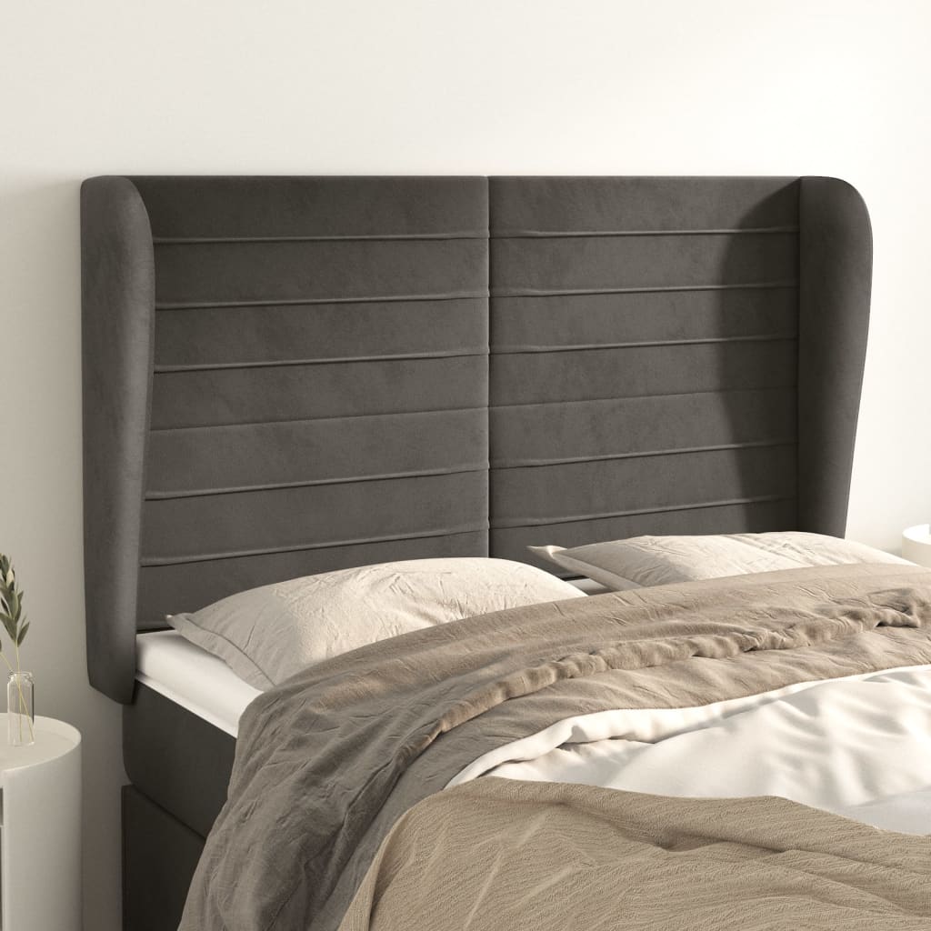 JUNG Vida Kopfteil mit Ohren Dunkelgrau 147x23x118/128 cm Samt