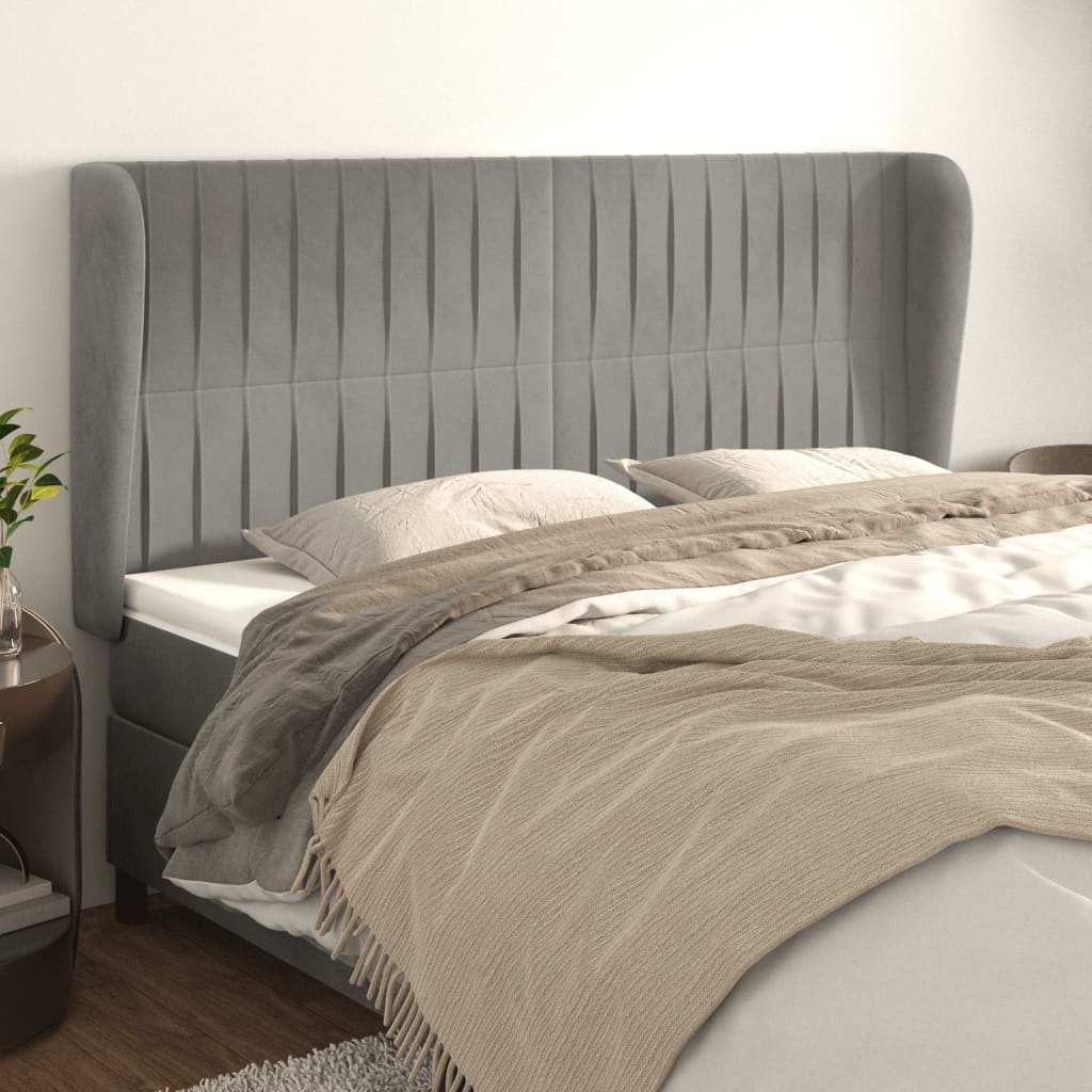 JUNG Vida Kopfteil mit Ohren Hellgrau 203x23x118/128 cm Samt