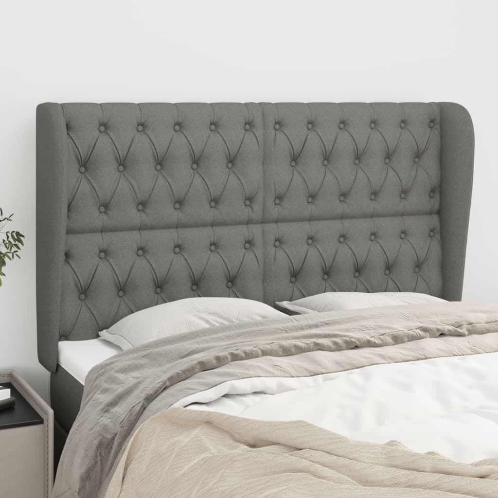 JUNG Vida Kopfteil mit Ohren Dunkelgrau 163x23x118/128 cm Stoff