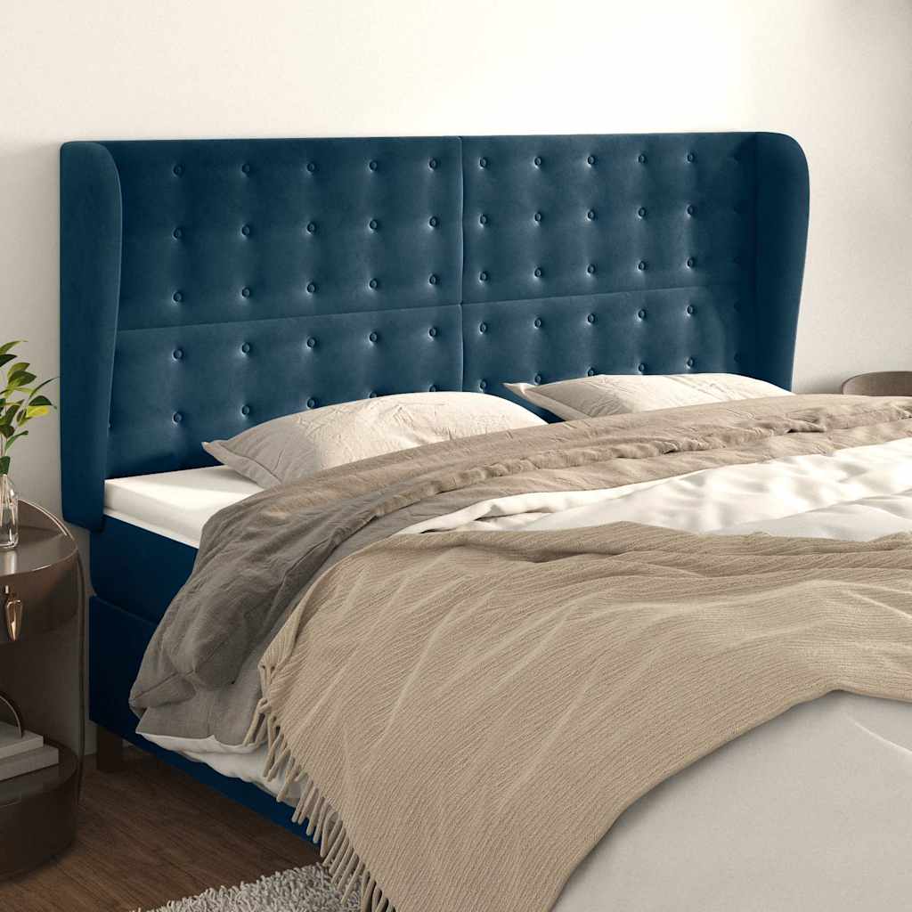 JUNG Vida Kopfteil mit Ohren Dunkelblau 203x23x118/128 cm Samt