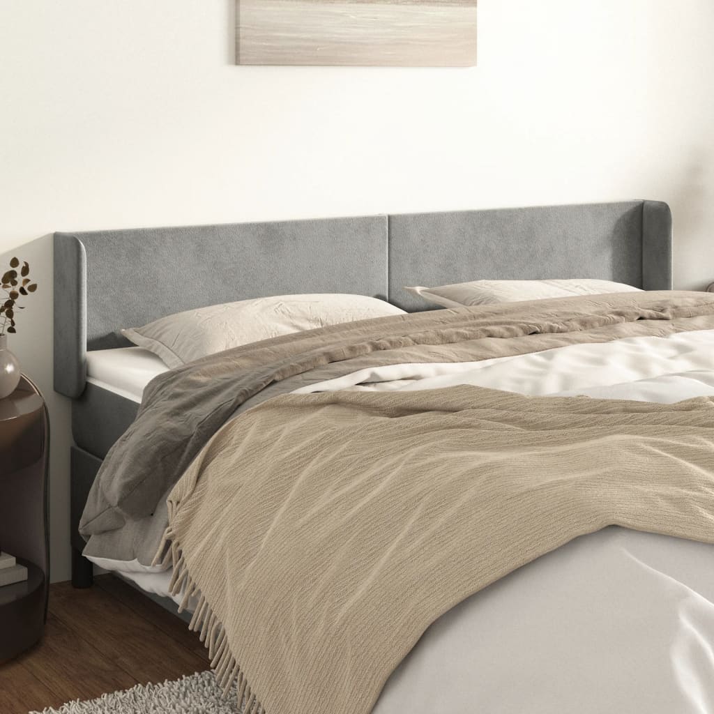 JUNG Vida Kopfteil mit Ohren Hellgrau 163x16x78/88 cm Samt