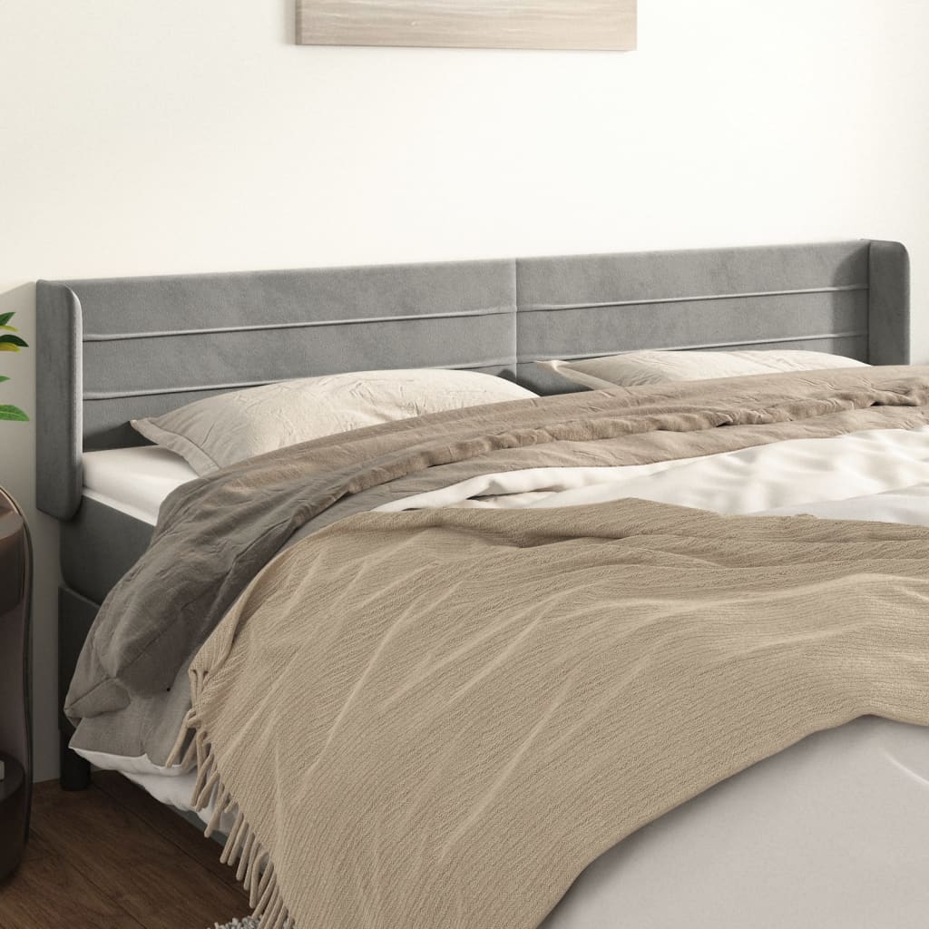 JUNG Vida Kopfteil mit Ohren Hellgrau 203x16x78/88 cm Samt