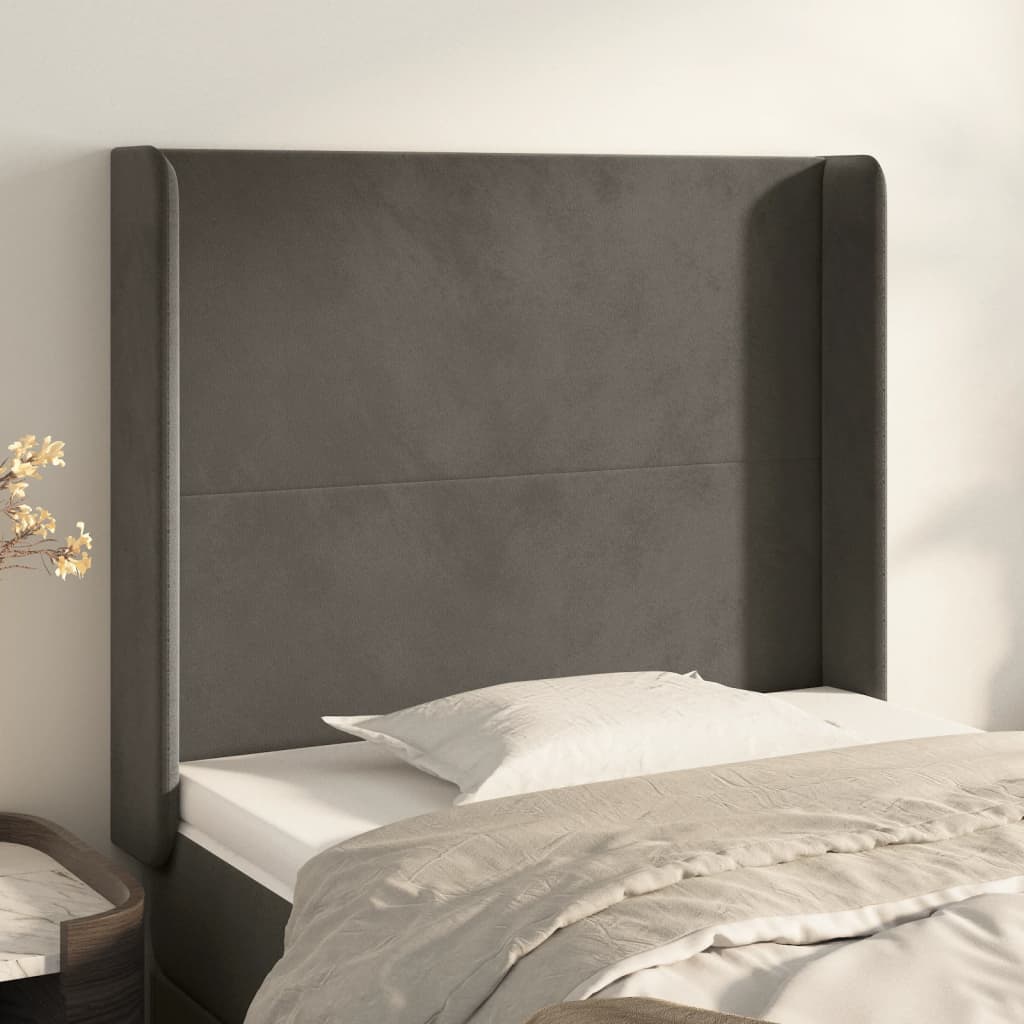 JUNG Vida Kopfteil mit Ohren Dunkelgrau 83x16x118/128 cm Samt