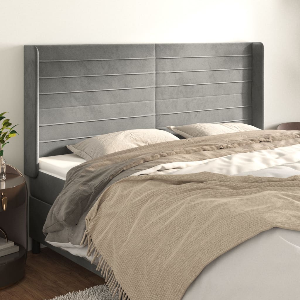 JUNG Vida Kopfteil mit Ohren Hellgrau 203x16x118/128 cm Samt