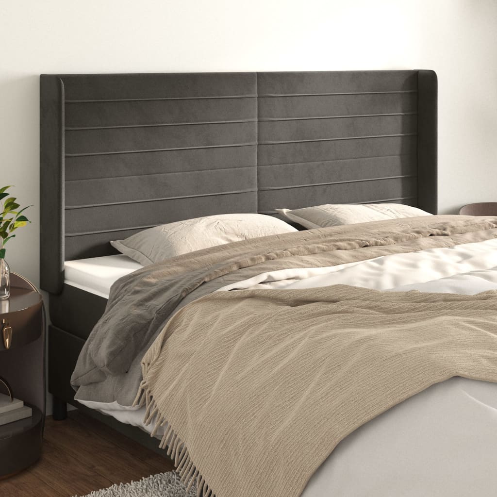 JUNG Vida Kopfteil mit Ohren Dunkelgrau 203x16x118/128 cm Samt