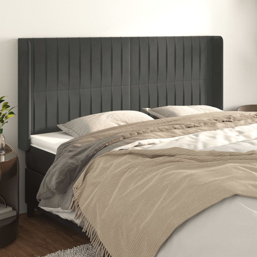 JUNG Vida Kopfteil mit Ohren Dunkelgrau 183x16x118/128 cm Samt