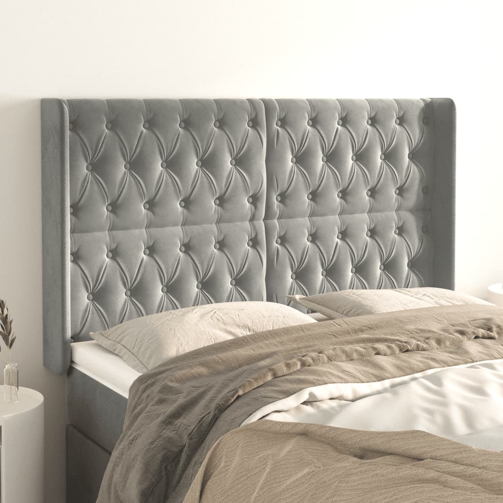 JUNG Vida Kopfteil mit Ohren Hellgrau 163x16x118/128 cm Samt