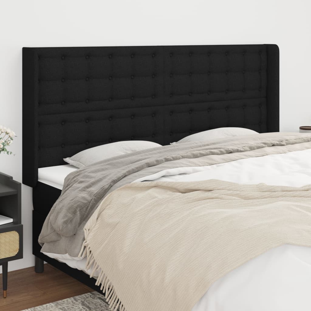 JUNG Vida Kopfteil mit Ohren Schwarz 183x16x118/128 cm Stoff