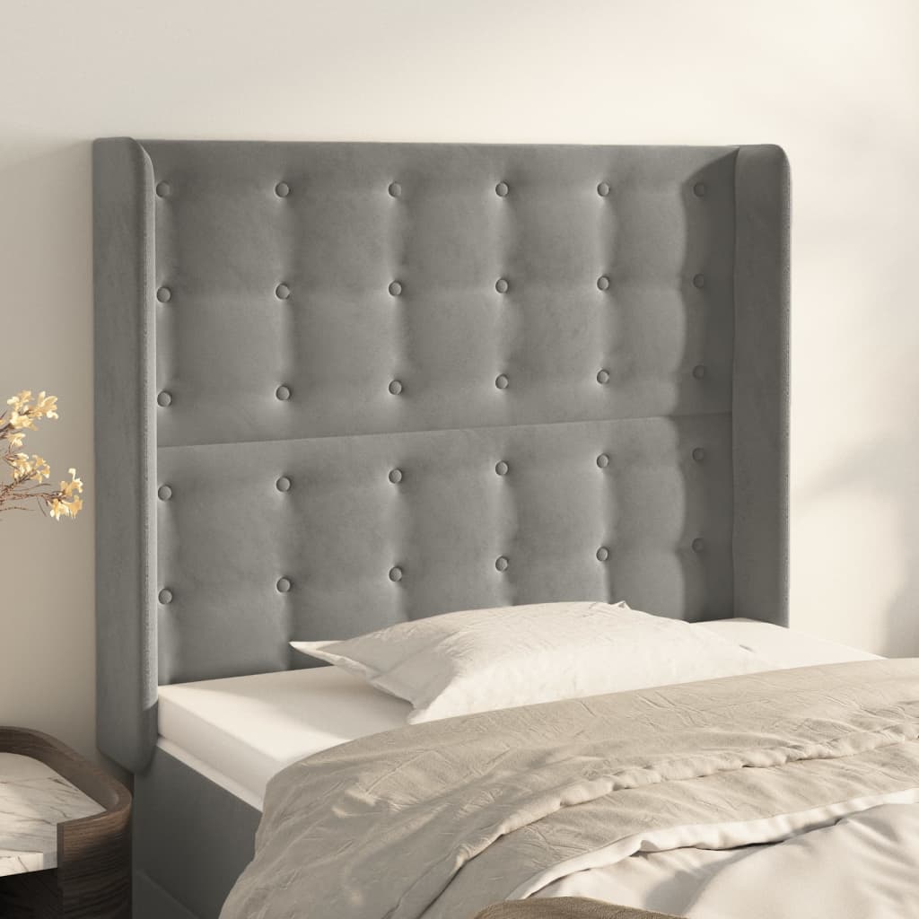 JUNG Vida Kopfteil mit Ohren Hellgrau 93x16x118/128 cm Samt