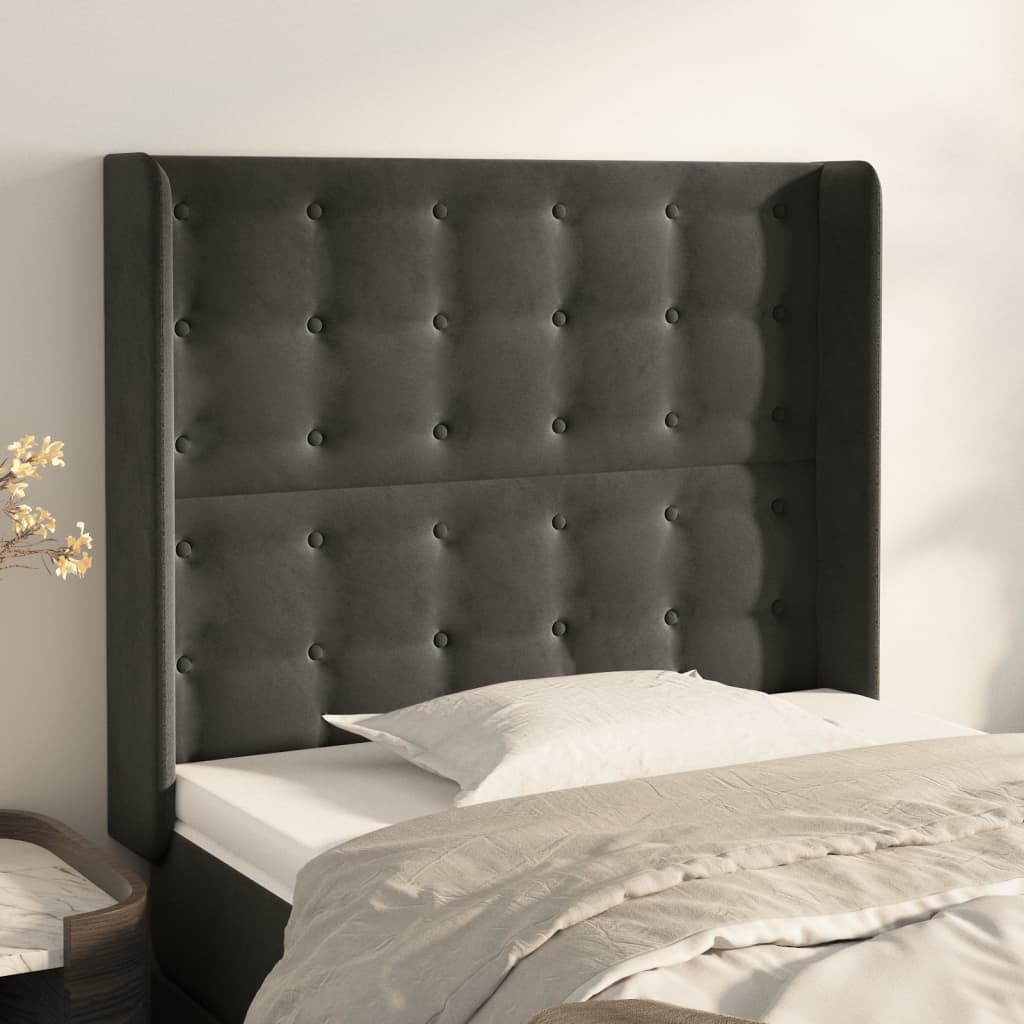 JUNG Vida Kopfteil mit Ohren Dunkelgrau 93x16x118/128 cm Samt