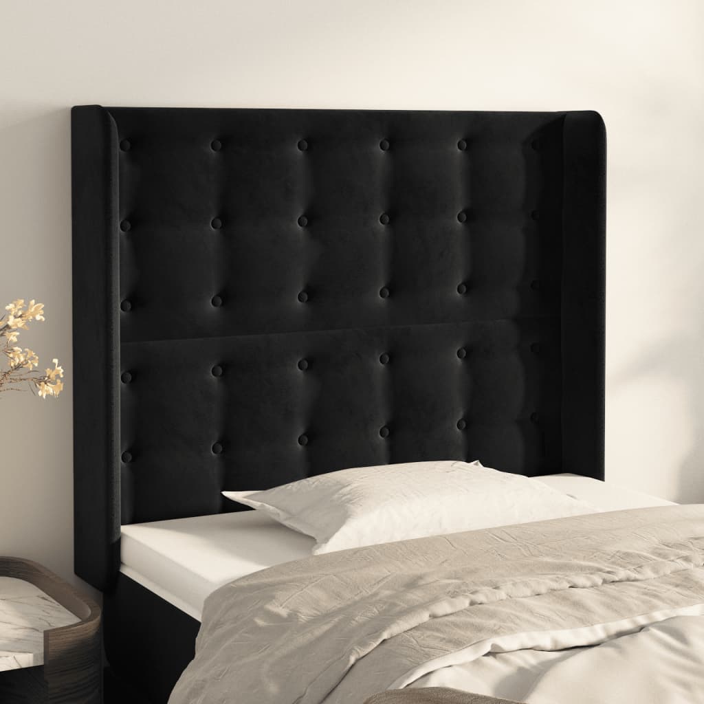 JUNG Vida Kopfteil mit Ohren Schwarz 103x16x118/128 cm Samt