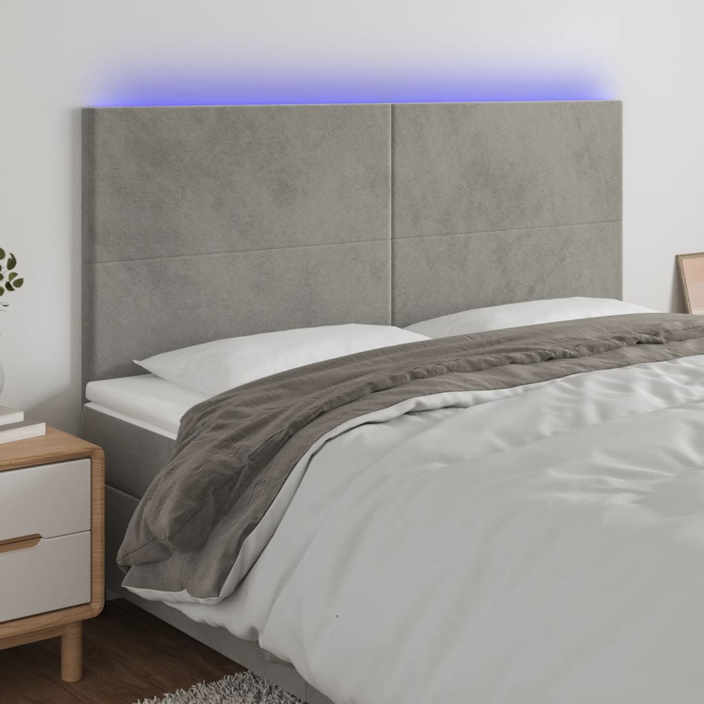 JUNG Vida LED Kopfteil Hellgrau 180x5x118/128 cm Samt