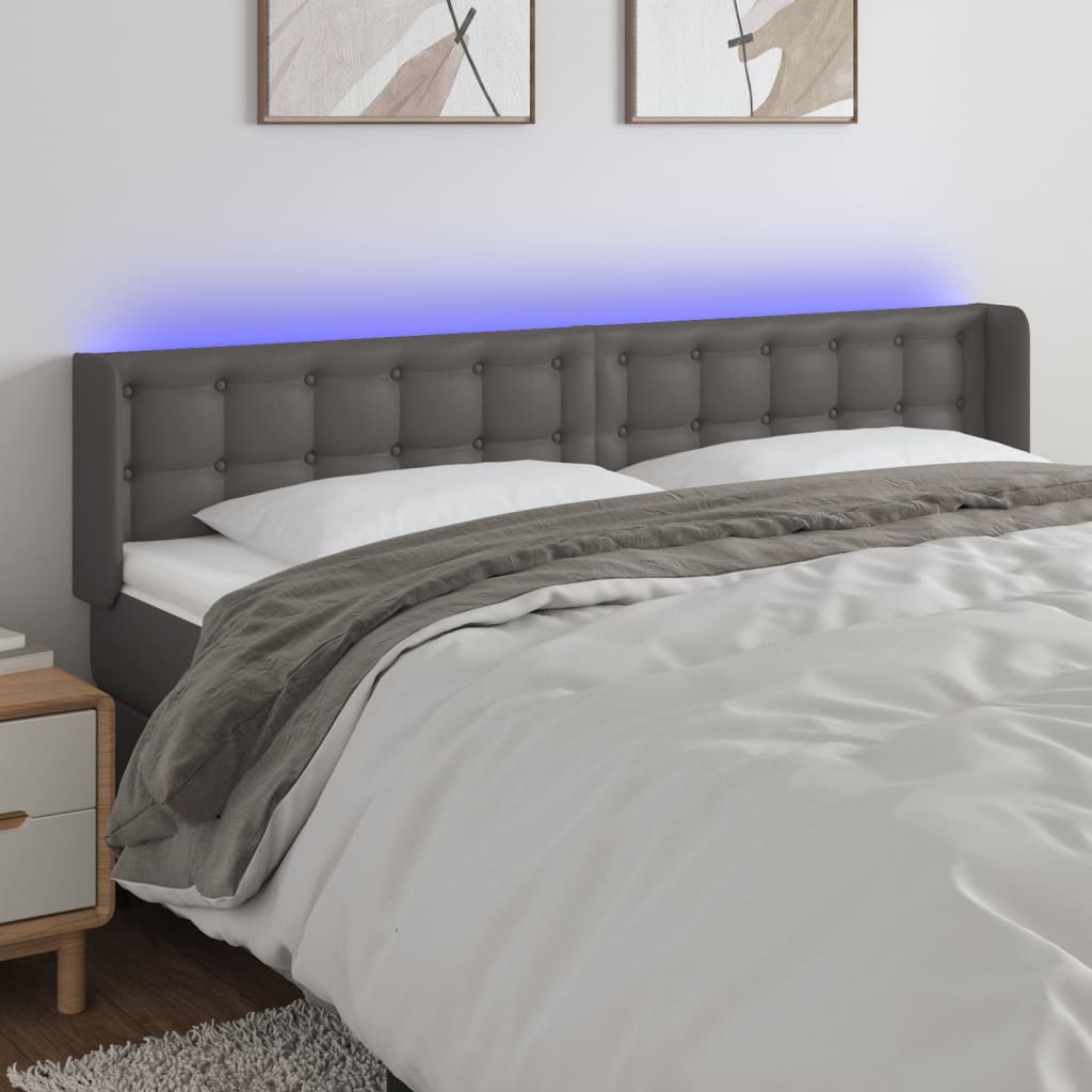 JUNG Vida LED Kopfteil Grau 163x16x78/88 cm Kunstleder