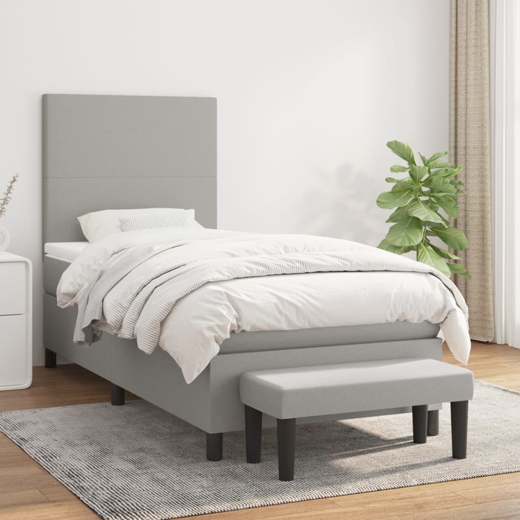 JUNG Vida Boxspringbett mit Matratze Hellgrau 100x200 cm Stoff