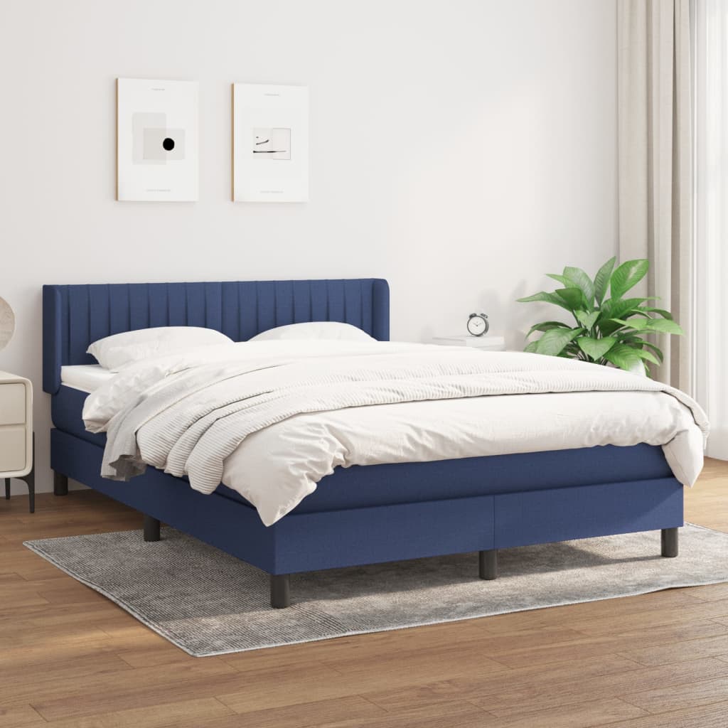 JUNG Vida Boxspringbett mit Matratze Blau 140x190 cm Stoff