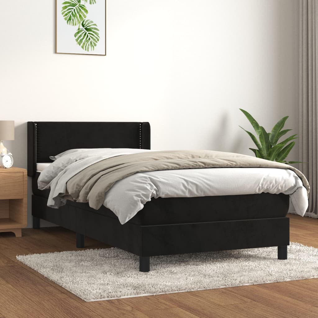 JUNG Vida Boxspringbett mit Matratze Schwarz 90x200 cm Samt