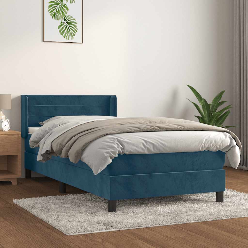 JUNG Vida Boxspringbett mit Matratze Dunkelblau 90x190 cm Samt