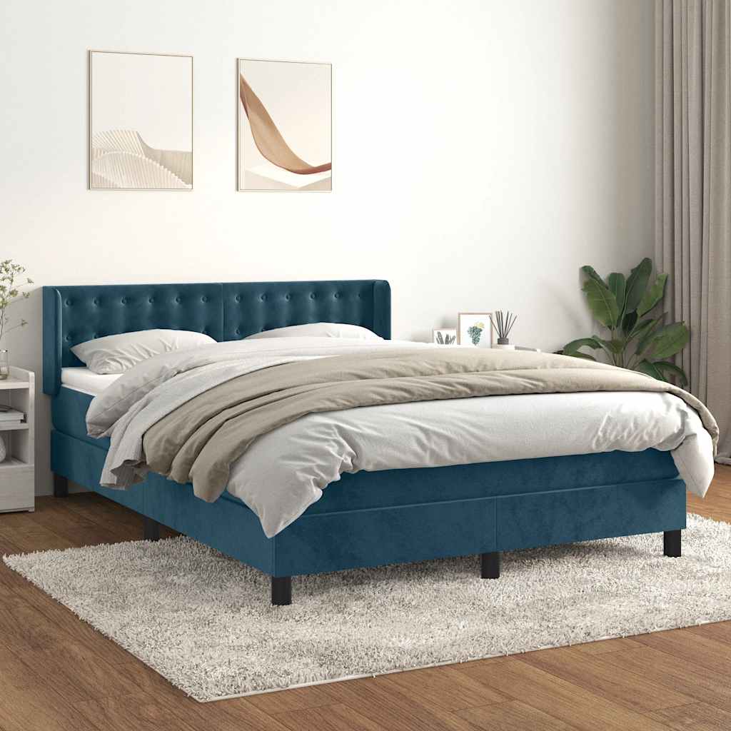 JUNG Vida Boxspringbett mit Matratze Dunkelblau 140x190 cm Samt