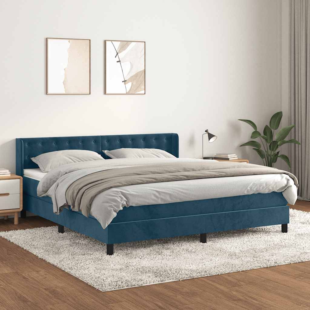 JUNG Vida Boxspringbett mit Matratze Dunkelblau 160x200 cm Samt