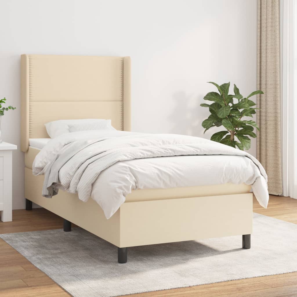 JUNG Vida Boxspringbett mit Matratze Creme 90x200 cm Stoff