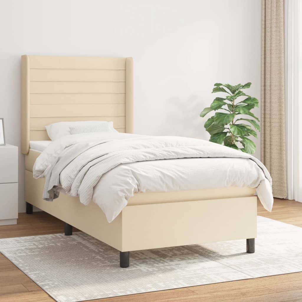 JUNG Vida Boxspringbett mit Matratze Creme 90x190 cm Stoff