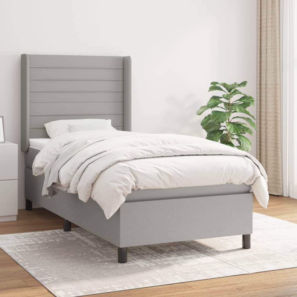 JUNG Vida Boxspringbett mit Matratze Hellgrau 100x200 cm Stoff