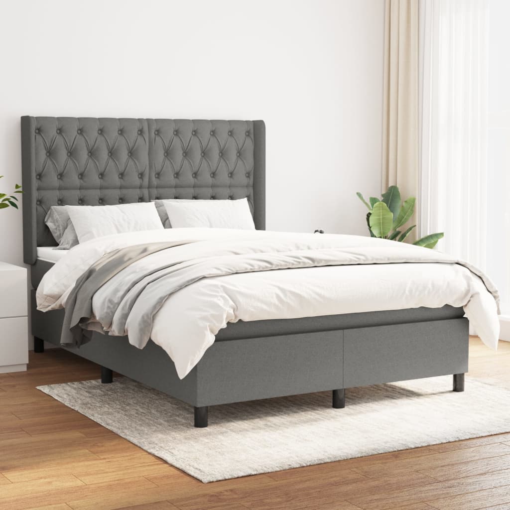 JUNG Vida Boxspringbett mit Matratze Dunkelgrau 140x200 cm Stoff